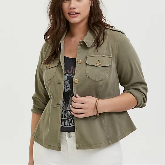 torrid Jackets & Blazers - NWT 3X (22/24) LIGHT GREEN TWILL PEPLUM UTILITY JACKET